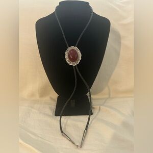 Vintage Sterling Silver Native American Navajo R. Benally Carnelian Bolo Tie